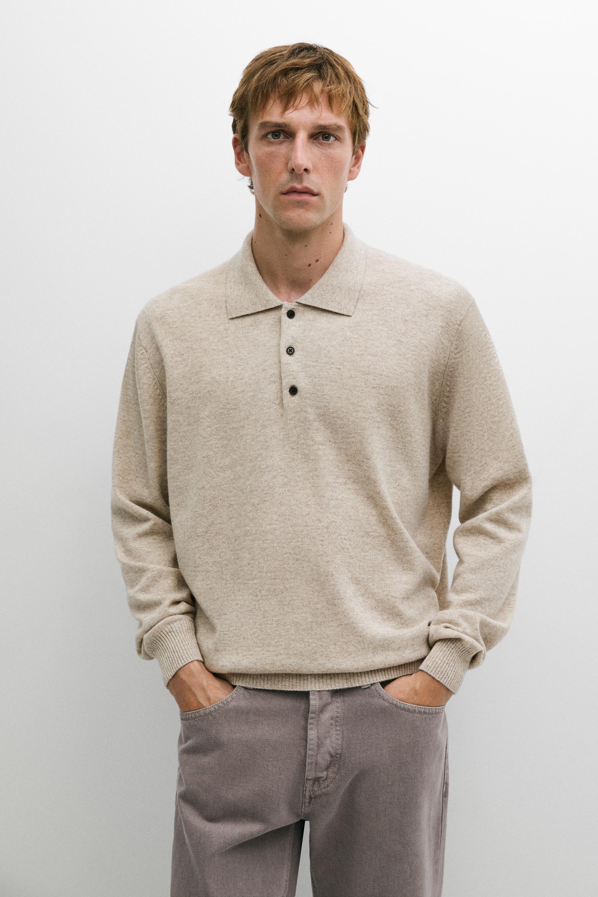 Wool cashmere blend polo sweater